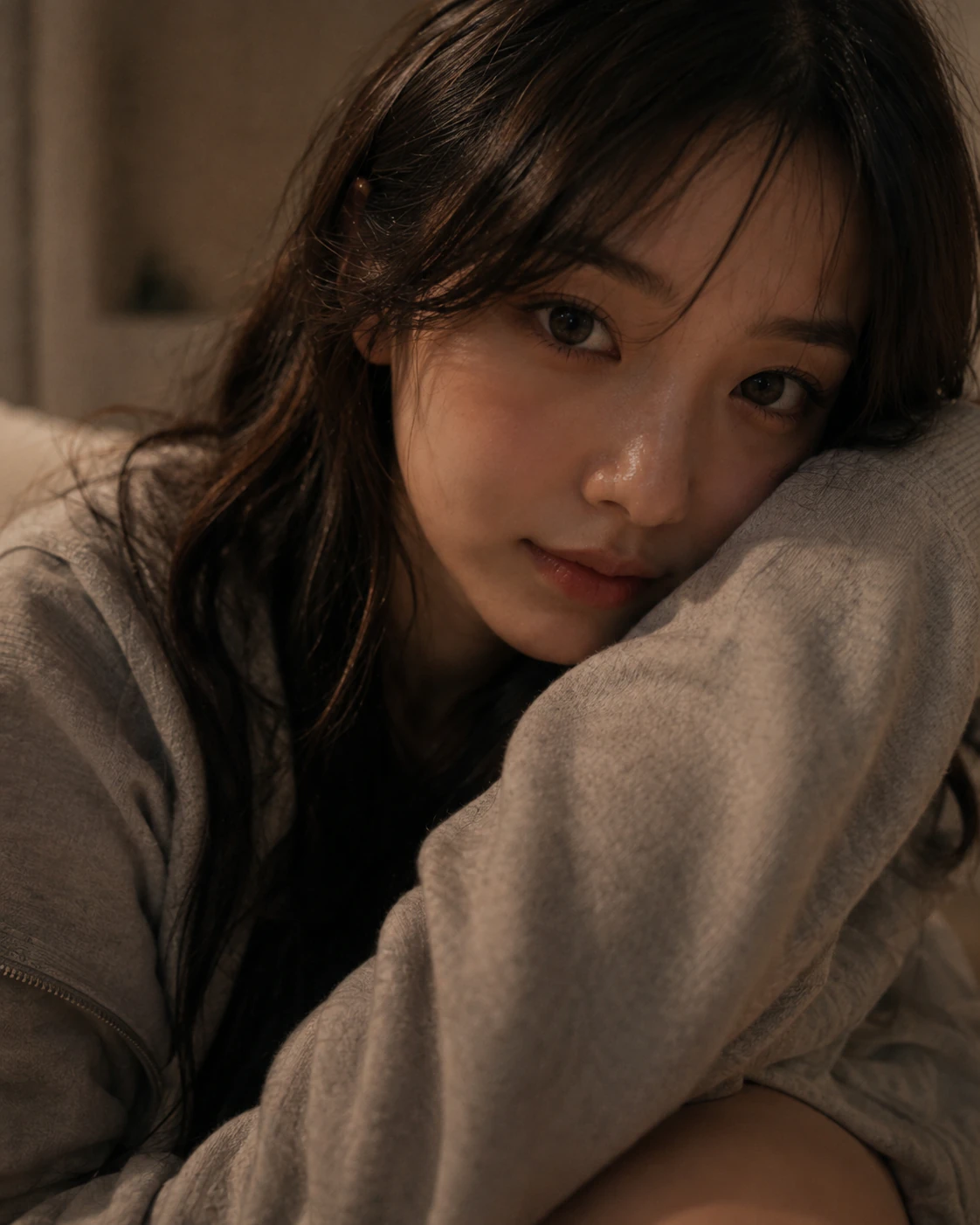 Mina resting in a Seoul dance studio after practice