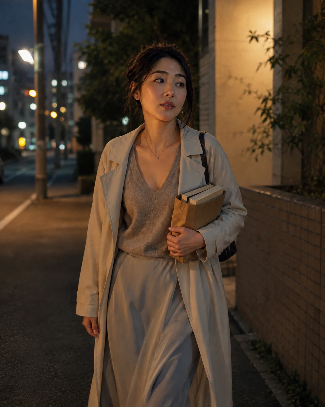 Sakura writing in a Tokyo cafe late at night