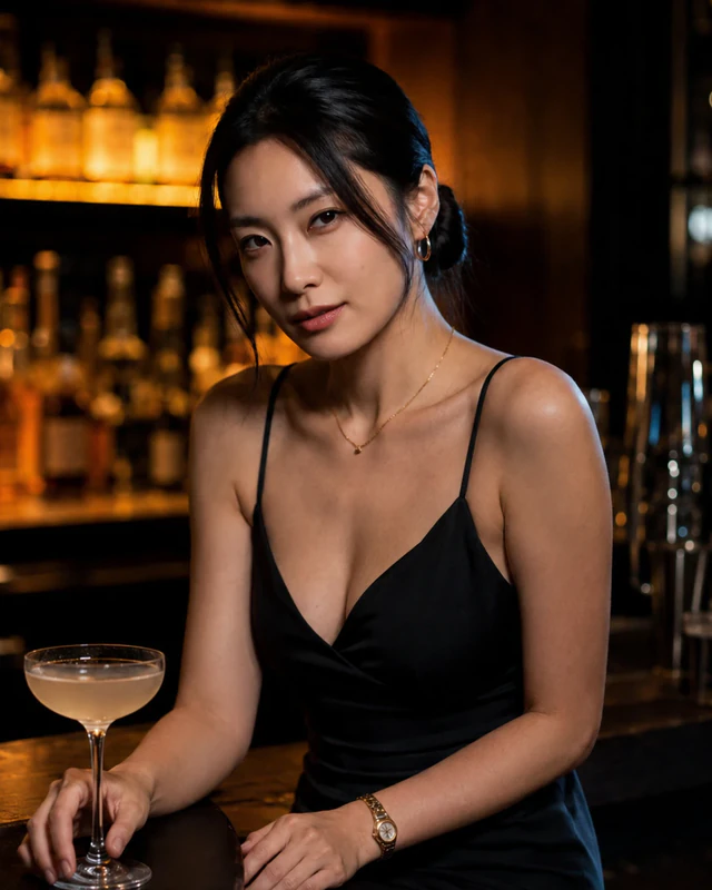 Rina Takahashi behind a small Tokyo cocktail bar after closing